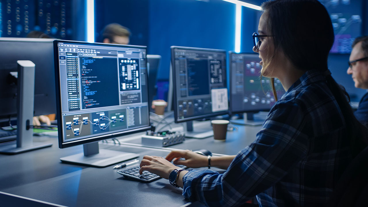 Defense professional working with computer
