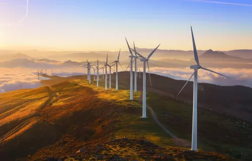 Wind turbines on a ridge